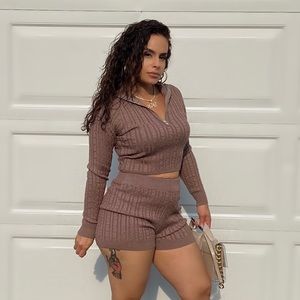 Mocha Knitted Short Set